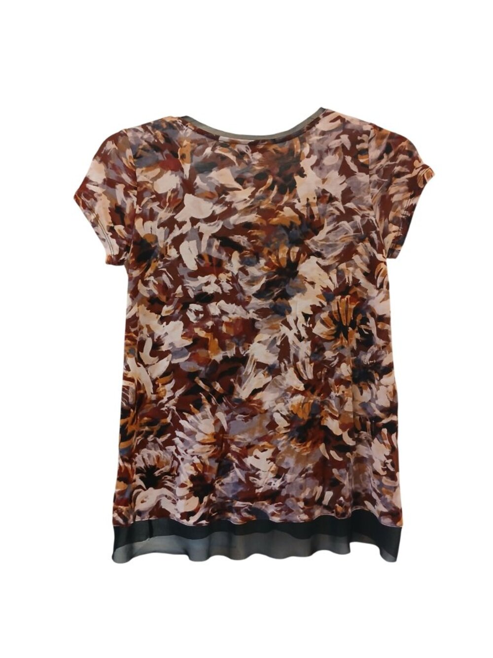 Simply Vera Vera Wang PM Floral Top With Sheer Hem 100% Rayon Lt Weight D-28 - Picture 2 of 8